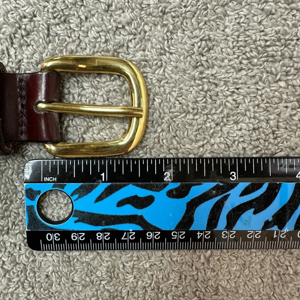 NWT Canterbury of New Zealand Mens Web Belt Tan Canvas Burgundy Leather Brass 38